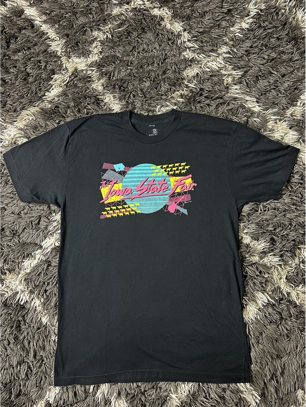 Bozz Prints Iowa State Fair T Shirt Mens Large Black Retro Graphic Tee 50/50